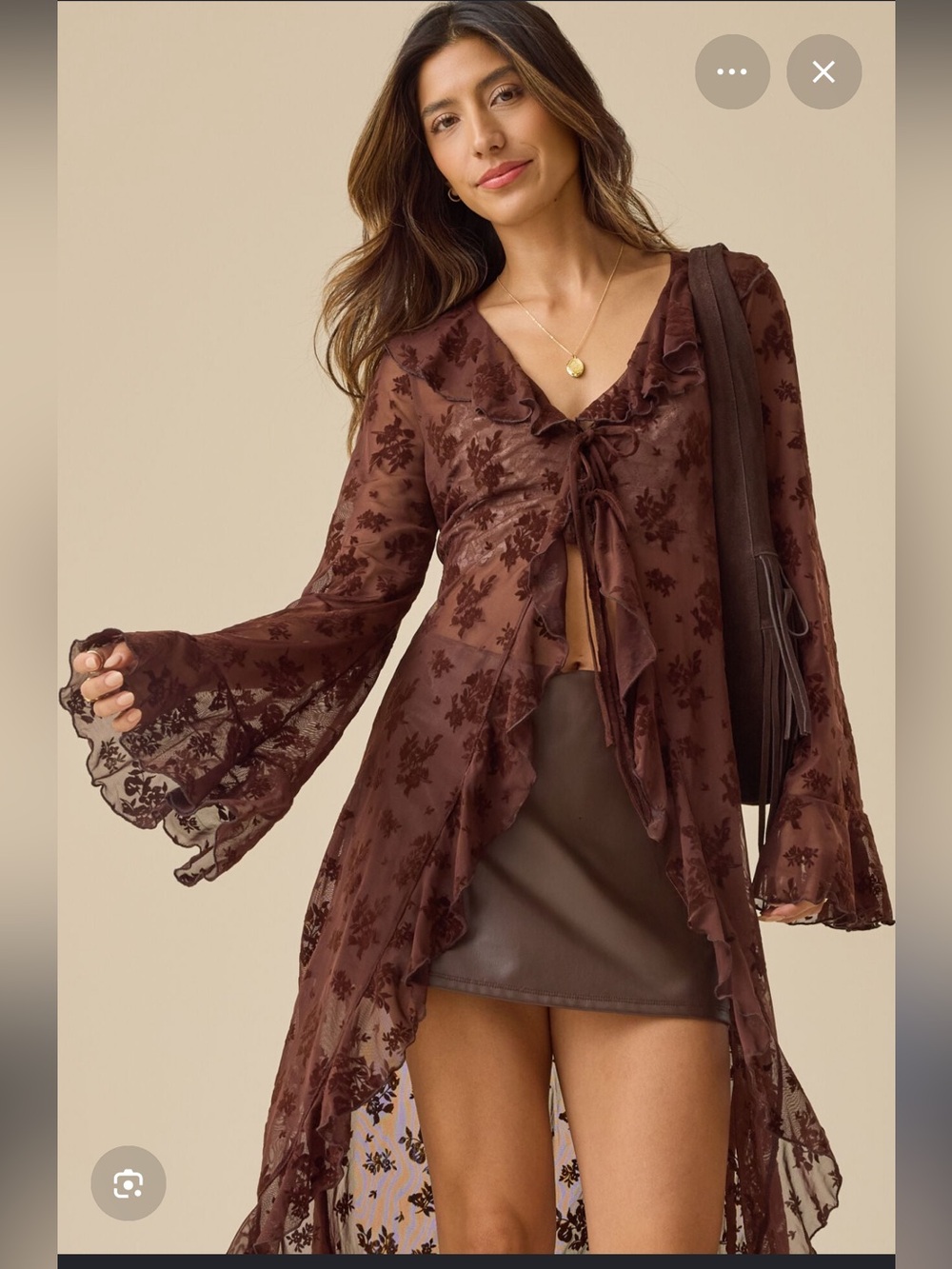 Altar'd State Brown Rachel Ruffle Kimono